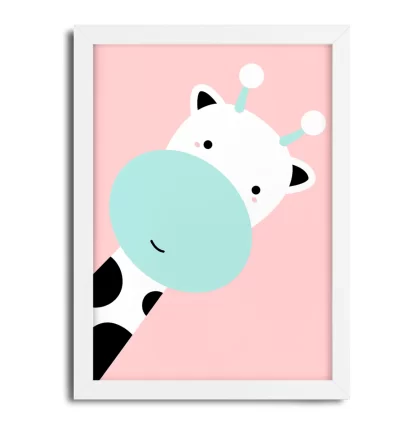 4236g4 quadro decorativo infantil girafinha azul e rosa moldura branca