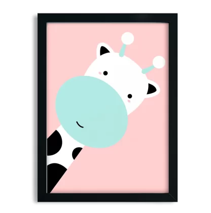 4236g4 quadro decorativo infantil girafinha azul e rosa moldura preta