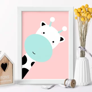 4236g4 quadro decorativo infantil girafinha azul e rosa realista
