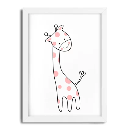 4252g1 Quadro Decorativo Infantil Girafinha com Pintas Rosas moldura branca