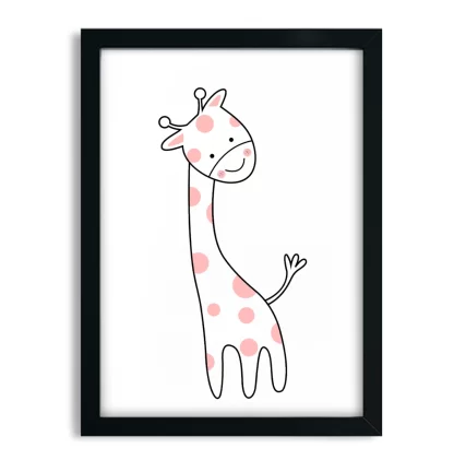 4252g1 Quadro Decorativo Infantil Girafinha com Pintas Rosas moldura preta