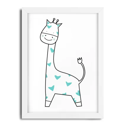 4252g2 Quadro Decorativo Infantil Girafinha com Pintas Azuis moldura branca