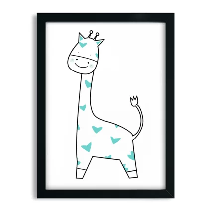 4252g2 Quadro Decorativo Infantil Girafinha com Pintas Azuis moldura preta
