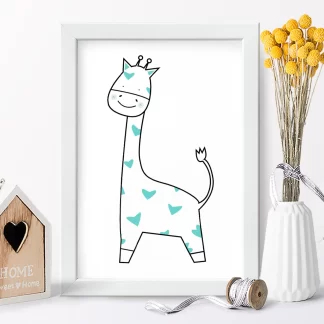 4252g2 Quadro Decorativo Infantil Girafinha com Pintas Azuis realista
