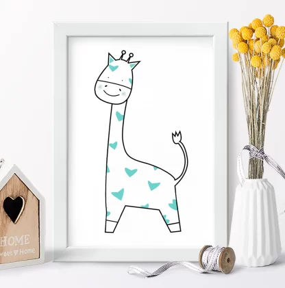 4252g2 Quadro Decorativo Infantil Girafinha com Pintas Azuis realista