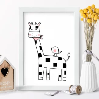 4252g3 Quadro Decorativo Infantil Girafinha com Passarinho realista