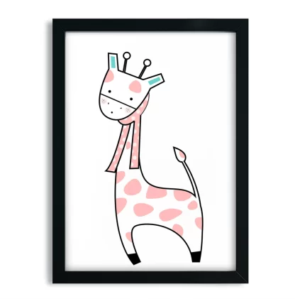 4252g6 Quadro Decorativo Infantil Girafinha com Cachecol Branca e Rosa Moldura Preta