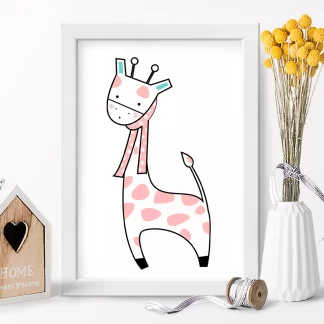 4252g6 Quadro Decorativo Infantil Girafinha com Cachecol Branca e Rosa realista
