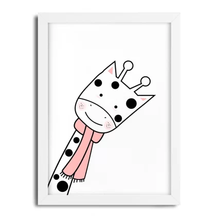 4252g7 Quadro Decorativo Infantil Girafinha com Cachecol Rosa moldura branca