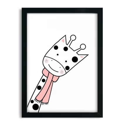 4252g7 Quadro Decorativo Infantil Girafinha com Cachecol Rosa moldura preta