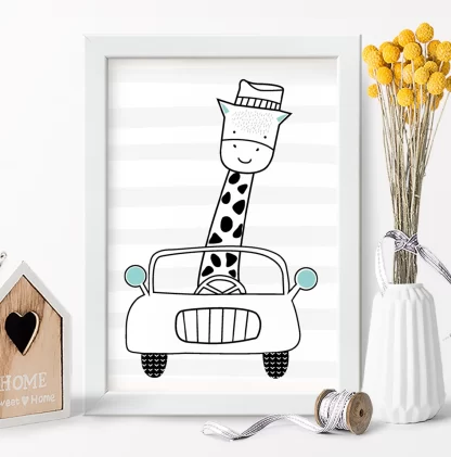 4252g8 Quadro Decorativo Infantil Girafinha em Carrinho realista