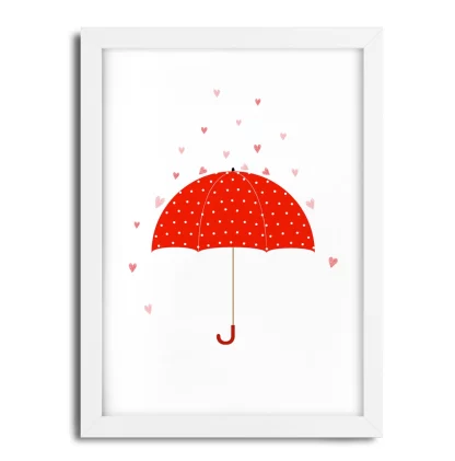 4271g Quadro Decorativo Chuva de Amor Guarda-Chuva Vermelho moldura branca