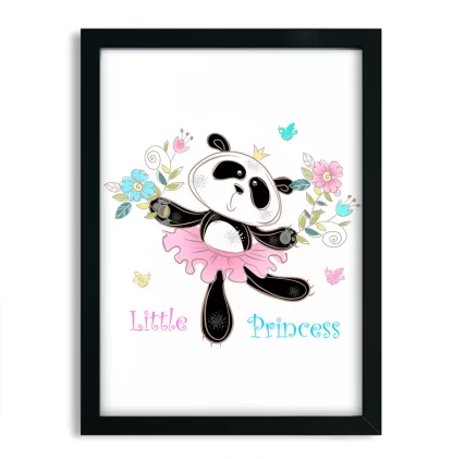 4286 Quadro Decorativo Ursinha Panda Bailarina Little Princess moldura preta
