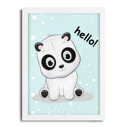 4289g1 Quadro Decorativo Infantil Ursinho Panda Baby Hello moldura branca