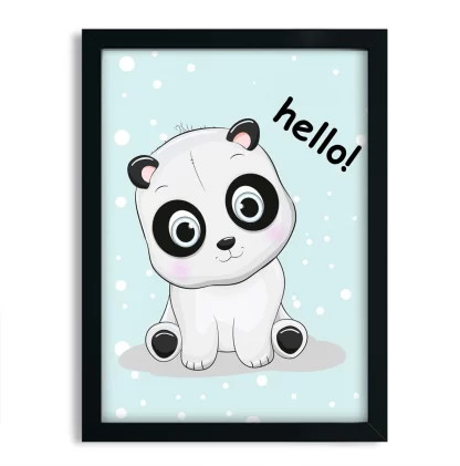 4289g1 Quadro Decorativo Infantil Ursinho Panda Baby Hello moldura preta