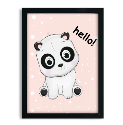 4289g2 Quadro Decorativo Infantil Ursinho Panda Baby Hello Rosa Moldura Preta