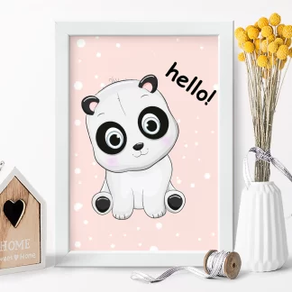 4289g2 Quadro Decorativo Infantil Ursinho Panda Baby Hello Rosa realista