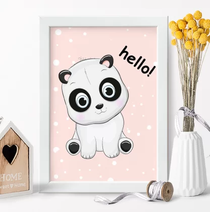 4289g2 Quadro Decorativo Infantil Ursinho Panda Baby Hello Rosa realista