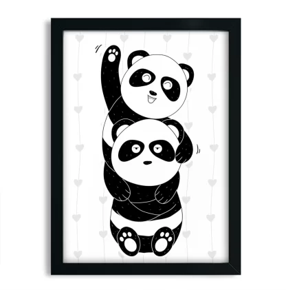 4290g Quadro Decorativo Infantil Ursinho Panda Baby e Corações moldura preta