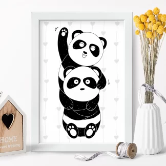4290g Quadro Decorativo Infantil Ursinho Panda Baby e Corações realista