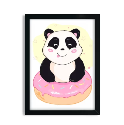 4309g2 Quadro Decorativo Infantil Ursinho Panda com Donuts moldura preta