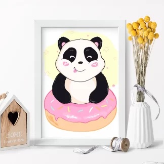 4309g2 Quadro Decorativo Infantil Ursinho Panda com Donuts realista