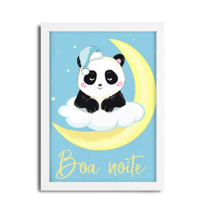 4310g2 Quadro Decorativo Infantil Ursinho Panda Boa Noite moldura branca