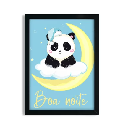 4310g2 Quadro Decorativo Infantil Ursinho Panda Boa Noite moldura preta