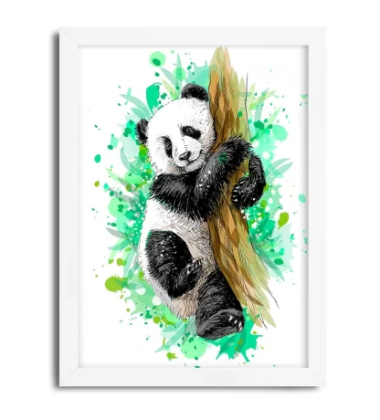 4321g Quadro Decorativo Urso Panda com Tons Verdes moldura branca