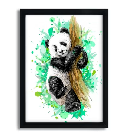 4321g Quadro Decorativo Urso Panda com Tons Verdes moldura preta