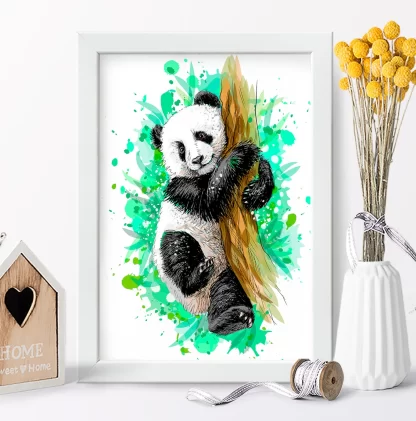 4321g Quadro Decorativo Urso Panda com Tons Verdes realista
