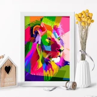 4335g Quadro Decorativo Leão Multicolorido realista