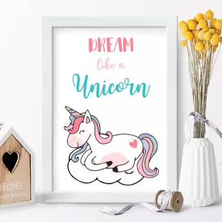 4354g1 Quadro Decorativo Infantil Unicórnio Frase Dream Like a Unicorn realista