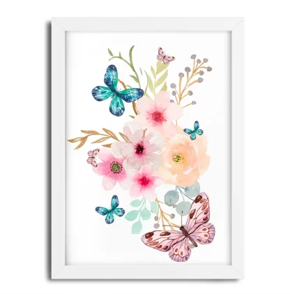 5000g2 quadro decorativo com flores e borboletas moldura branca