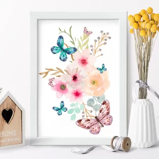 5000g2 quadro decorativo com flores e borboletas realista