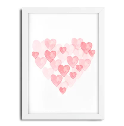 5000g3 Quadro decorativo corações rosa moldura branca