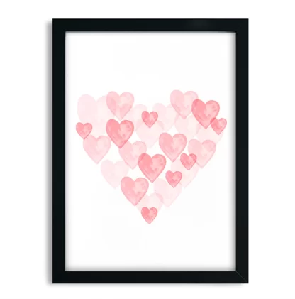 5000g3 Quadro decorativo corações rosa moldura preta