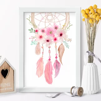 5000g4 quadro decorativo filtro dos sonhos boho tribal rosa realista