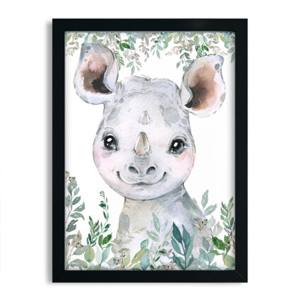 Quadro Decorativo Infantil Bebe Rinoceronte Aquarela Safari SKU: 2274saf01
