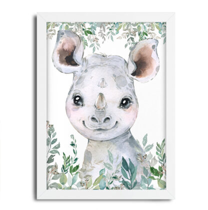 Quadro Decorativo Infantil Bebe Rinoceronte Aquarela Safari SKU: 2274saf01