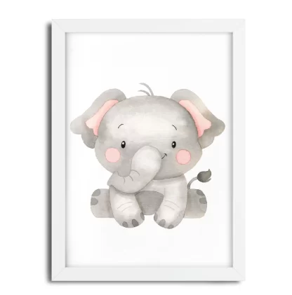 2247g Quadro Decorativo Infantil Elefante Elefantinho Aquarela Safari moldura branca
