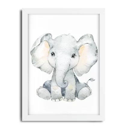 2249g Quadro Decorativo Infantil Elefantinho Fofo Aquarela Safari moldura branca