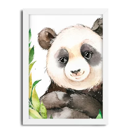2262g1 Quadro Decorativo Infantil Urso Panda Aquarela Safari moldura branca