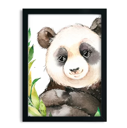 2262g1 Quadro Decorativo Infantil Urso Panda Aquarela Safari moldura preta