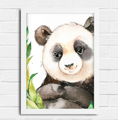 2262g1 Quadro Decorativo Infantil Urso Panda Aquarela Safari realista