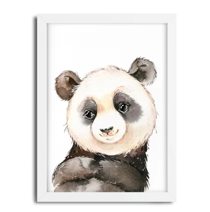 2262g2 Quadro Decorativo Infantil Urso Panda Aquarela Safari moldura branca