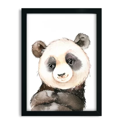 2262g2 Quadro Decorativo Infantil Urso Panda Aquarela Safari moldura preta