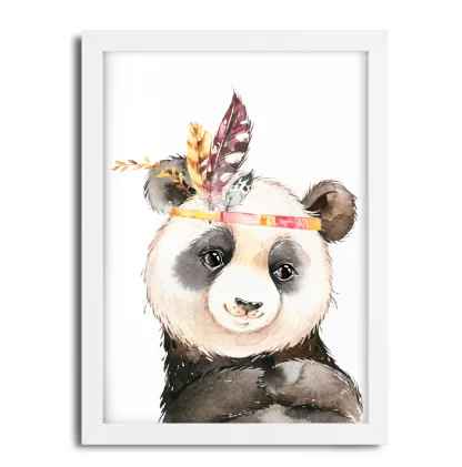 2262g4 Quadro Decorativo Infantil Urso Panda Aquarela Tribal moldura branca