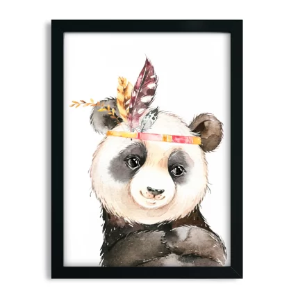 2262g4 Quadro Decorativo Infantil Urso Panda Aquarela Tribal moldura preta