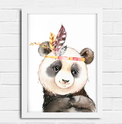 2262g4 Quadro Decorativo Infantil Urso Panda Aquarela Tribal realista